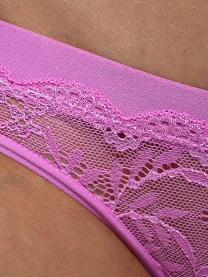 LUI et ELLE ECT0333p caramel rose Трусики женские слипы, с заниженной талией, кружевными цветами и атласным бантиком спереди.