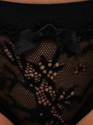 LUI et ELLE ECT0333p noir Трусики женские слипы, с заниженной талией, кружевными цветами и атласным бантиком спереди.