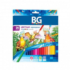 Карандаши цветные BG "Tropic", 24цв., шестигранные, 3,0мм, европодвес