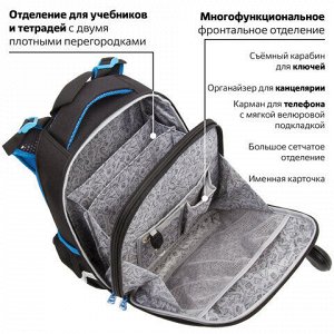 Ранец BRAUBERG PREMIUM, 2 отделения, с брелком, "Moon", СВЕТЯЩИЙСЯ, 38х29х16 см, 229905