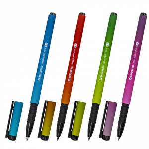 Ручка шариковая BRAUBERG SOFT TOUCH GRIP "GRADIENT NEON", СИНЯЯ, мягкое покрытие, ассорти, узел 0,7 мм, 143710