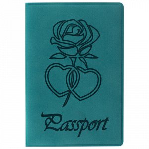 Обложка для паспорта STAFF, бархатный полиуретан, "Роза", темно-бирюзовая