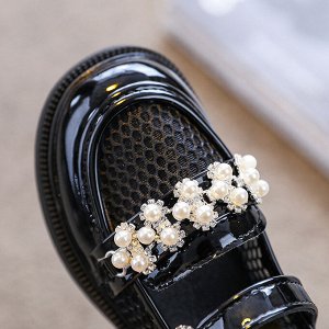 Туфли детские облегченный с сеточкой и декором из бусин, цвет черный