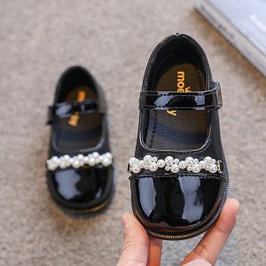 Туфли детские лаковые "Лофферы" с декором из бусин, цвет черный
