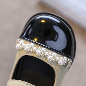 Туфли детские лаковые "Лофферы" с декором из бусин, цвет черный
