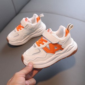 Кроссовки детские в классическом дизайне, цвет белый/оранжевый