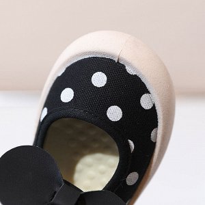 Туфли детские текстильные в горошек с бантиком, цвет черный