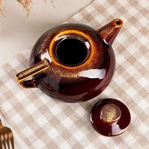 Чайник для заварки "Плоский", коричневый, керамика, 0.8 л