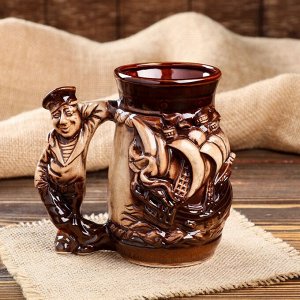 Пивная кружка "Моряк", коричневая, керамика, 0.6 л