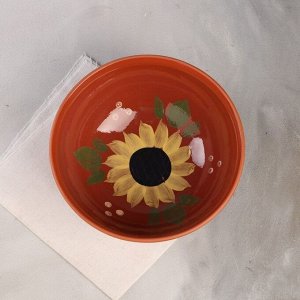 Салатник "Подсолнух", роспись, глазурь, красная глина, 3.5 л