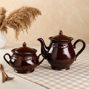 Чайный набор "Витязь", деколь, 2 предмета: чайник 1.2 л, сахарница 0.7 л