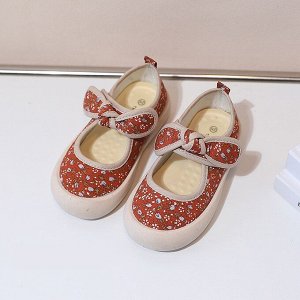 Туфли детские текстильные с цветочным узором, цвет карамельный