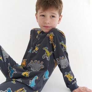 Комбинезон для сна для мальчика, т.серый набивка динозавры