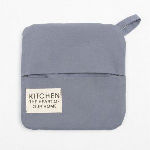 Набор кухонный Этель Kitchen, цвет синий, варежка-прихватка 18х29 см, прихватка 19х19 см