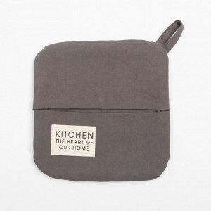 Кухонный набор Этель Kitchen, цвет серый, варежка-прихватка 18х29 см, прихватка 19х19 см