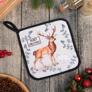Прихватка Merry Christmas 19x19 см, саржа, 100% хлопок, ватин 250 г/м²