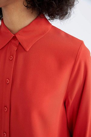 Рубашка-рубашка из мятой вискозы классического кроя с длинными рукавами