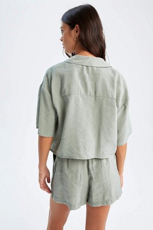 Рубашка с коротким рукавом из модала с воротником в пижамном стиле Relax Fit