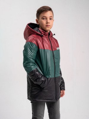 Куртка для мальчика '3 цвета' бордо-малахит-черный