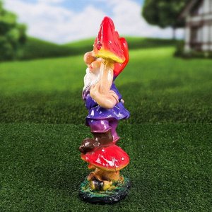 Садовая фигура "Гном с грибом Welcome", разноцветная, гипс, 41 см, микс