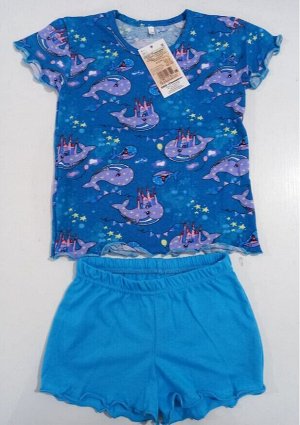 Комплект детский летний (футболка+шортики) цвет Бирюзовый(киты) (Тимошка)