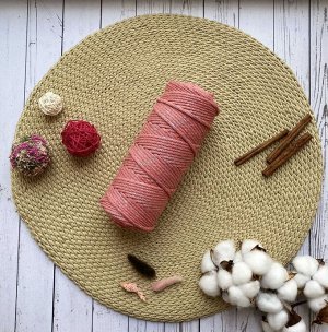 Osttex Шнур хлопковый 4 мм Персиковый (2131) с серебряным люрексом
