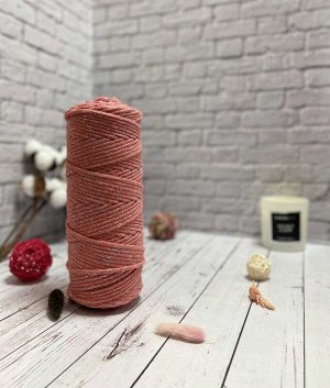 Osttex Шнур хлопковый 4 мм Персиковый (2131) с серебряным люрексом