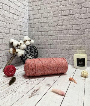 Osttex Шнур хлопковый 4 мм Персиковый (2131) с серебряным люрексом