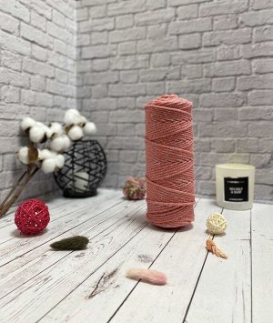 Osttex Шнур хлопковый 4 мм Персиковый (2131) с серебряным люрексом
