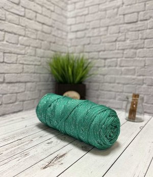 Шнур Травяной зеленый (404) плоский 4мм 2 нити с серебряным люрексом