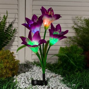 Садовый светильник на солнечной батарее «Лилия фиолетовая», 80 см, 4 LED, свечение мульти (RGB)