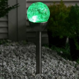 Садовый светильник на солнечной батарее «Стеклянный шар», 6 ? 36.5 ? 6 см, 1 LED, свечение мульти (RGB)