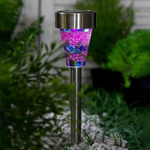 Садовый светильник на солнечной батарее «Фиолетовый витраж», 7 ? 38.5 ? 7 см, 1 LED, свечение белое