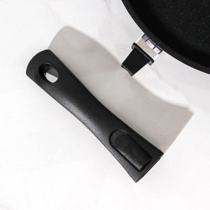 Сковорода Titanium pro, d=28 см, съёмная ручка, стеклянная крышка, антипригарное покрытие, цвет чёрный