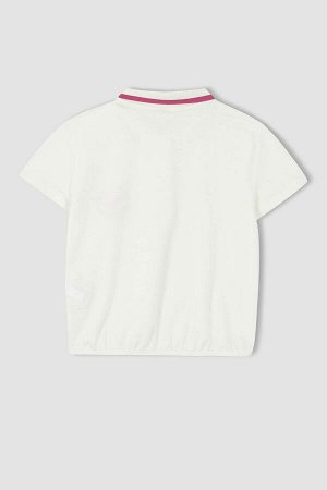 Укороченная футболка-поло с короткими рукавами из пике для девочек