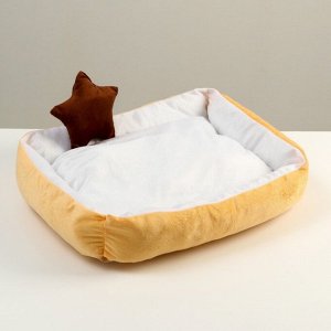 Лежанка мягкая прямоугольная со съемной подушкой + игрушка звезда, 54 х 42 х 11 см, персик
