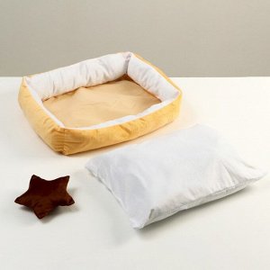 Лежанка мягкая прямоугольная со съемной подушкой + игрушка звезда, 54 х 42 х 11 см, персик