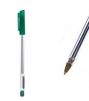 Ручка шариковая 0,7 мм зеленая корпус прозрачный(10шт)