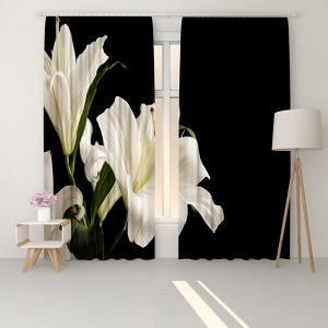 Фотошторы люкс сатен Белые лилии в ночи