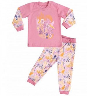 Пижама для девочки БЕЗ начеса хлопок Райский сад цвет розовый