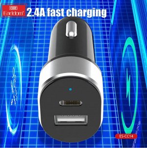 Earldom NEW ! Автомобильное зарядное устройство Eardlom C14 PD Quick Charge 2.4A + кабель 1*USB + 1*Type-C