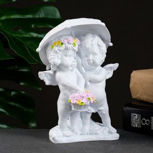 Фигурка полистоун «Ангелочки под зонтом», белый, 9x11x15 см