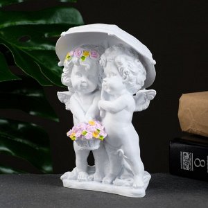 Фигурка полистоун «Ангелочки под зонтом», белый, 9x11x15 см
