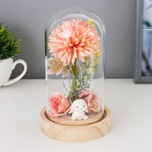 Фигурка светящаяся колба RISALUX «Пион малый», LED-ночник, от батареек 3хLR1130, розово-бежевый, 10x10x20 см
