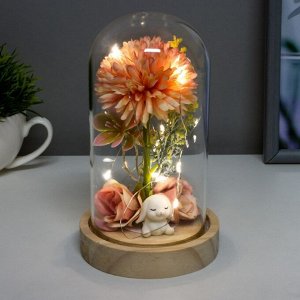 Фигурка светящаяся колба RISALUX «Пион малый», LED-ночник, от батареек 3хLR1130, розово-бежевый, 10x10x20 см