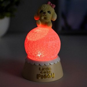Ночник "Собачка с бантом" LED от батареек бежевый 6х6х10 см