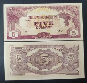 Малайзия Японская оккупация 5 долларов 1942 UNC