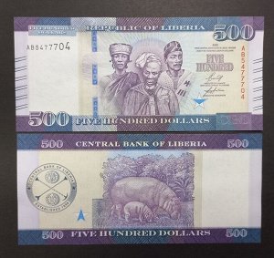 Либерия 500 долларов 2016-2020 UNC