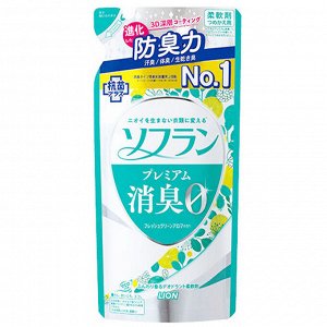 Кондиционер для белья "SOFLAN" (с длительной 3D-защитой от неприятного запаха "Premium Deodorizer Zero-?" - натуральный фруктовый аромат) мягкая упаковка 420 мл / 20