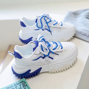 Женские кроссовки на шнуровке, цвет белый/синий